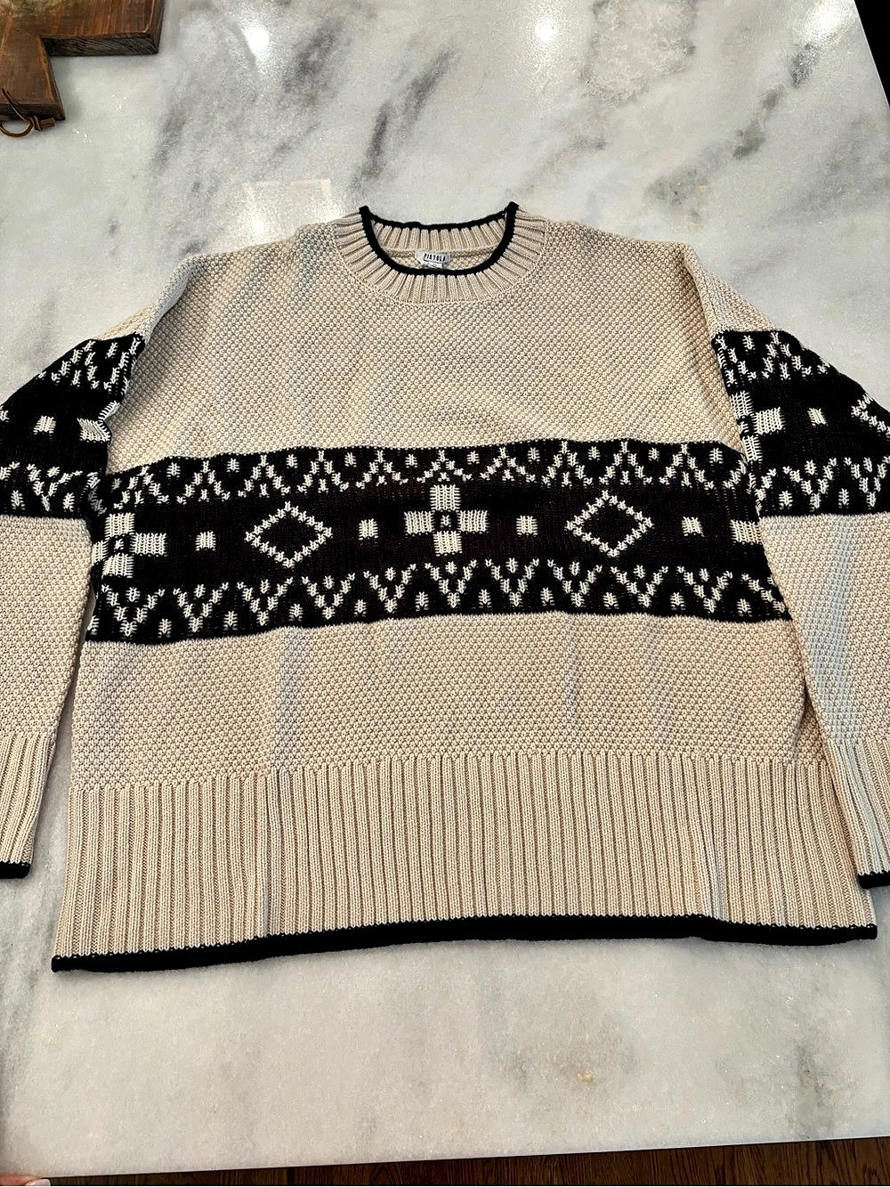 Pistola Lenni Crewneck Sweater Geometric Knit Oatmeal & Black XLarge